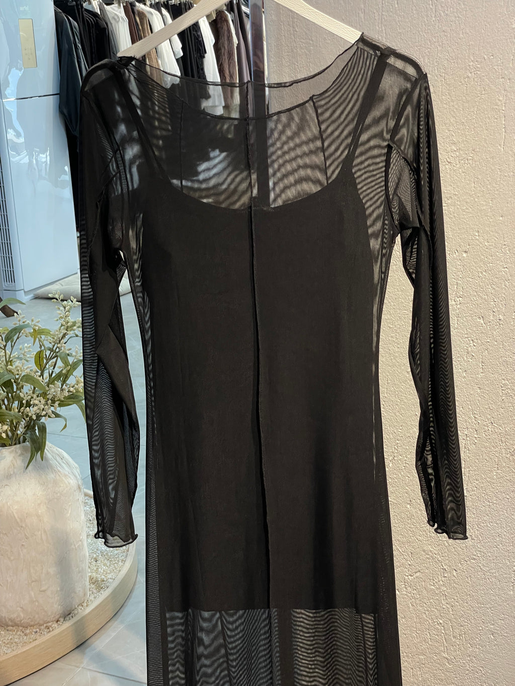 Tül Detay Astarlı Uzun Elbise