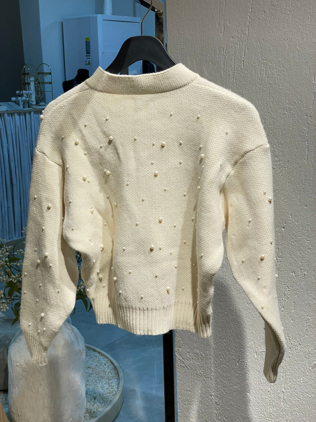 İnci Detaylı Krem Hırka