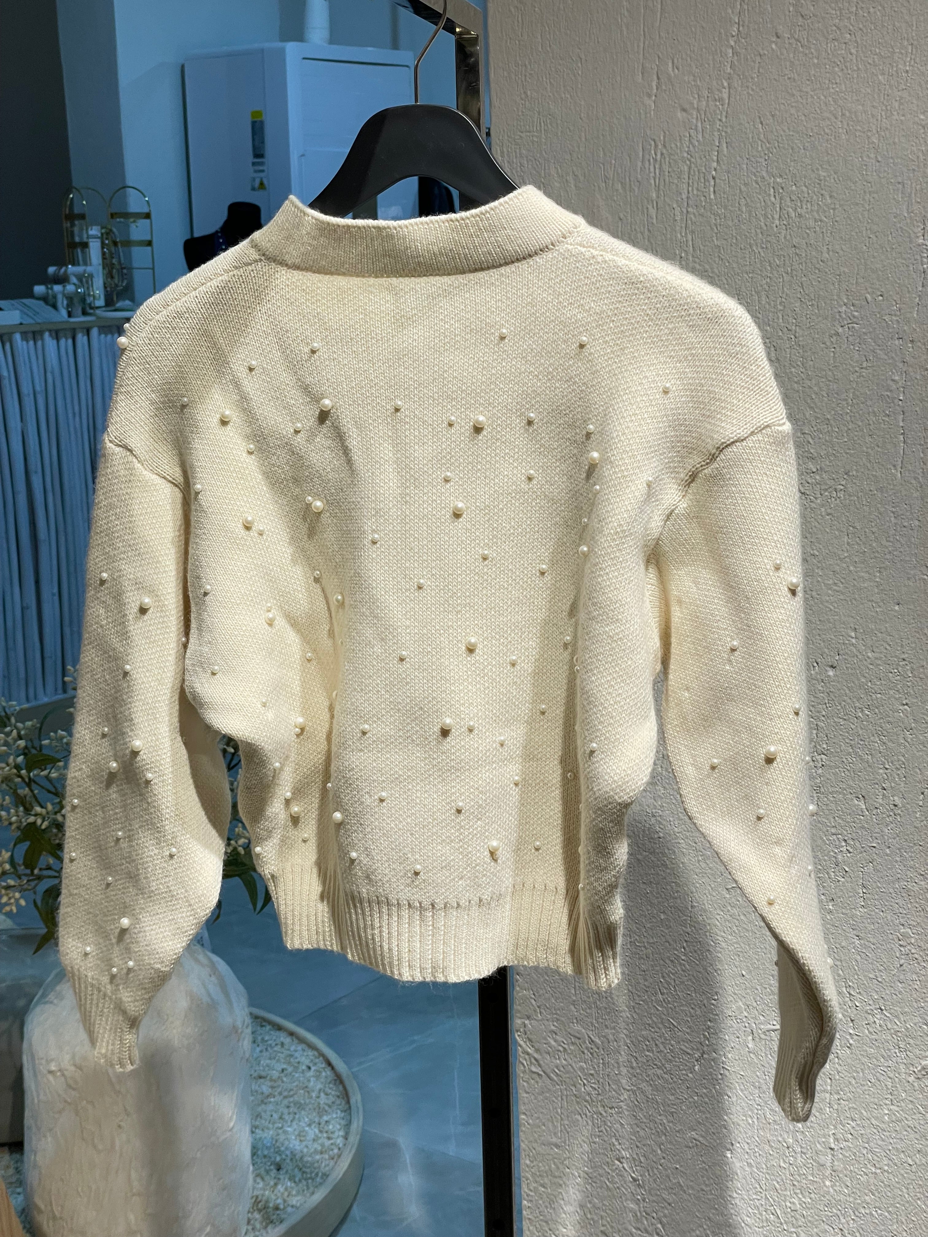 İnci Detaylı Krem Hırka