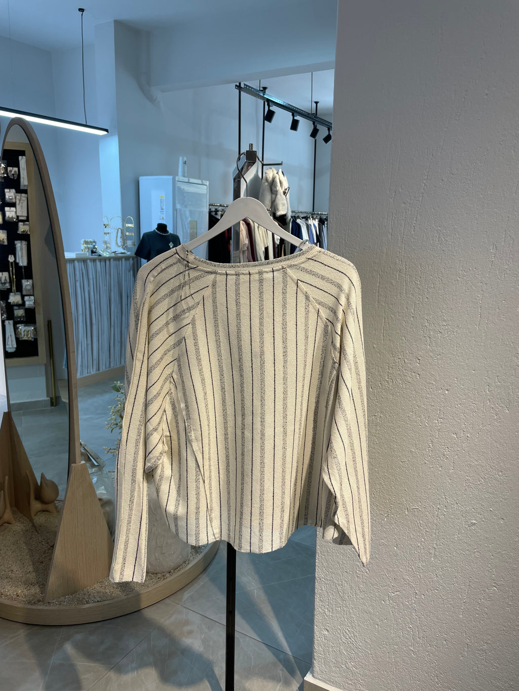 Taş Rengi Çizgili Dokuma Kumaş Alt-Üst Takım