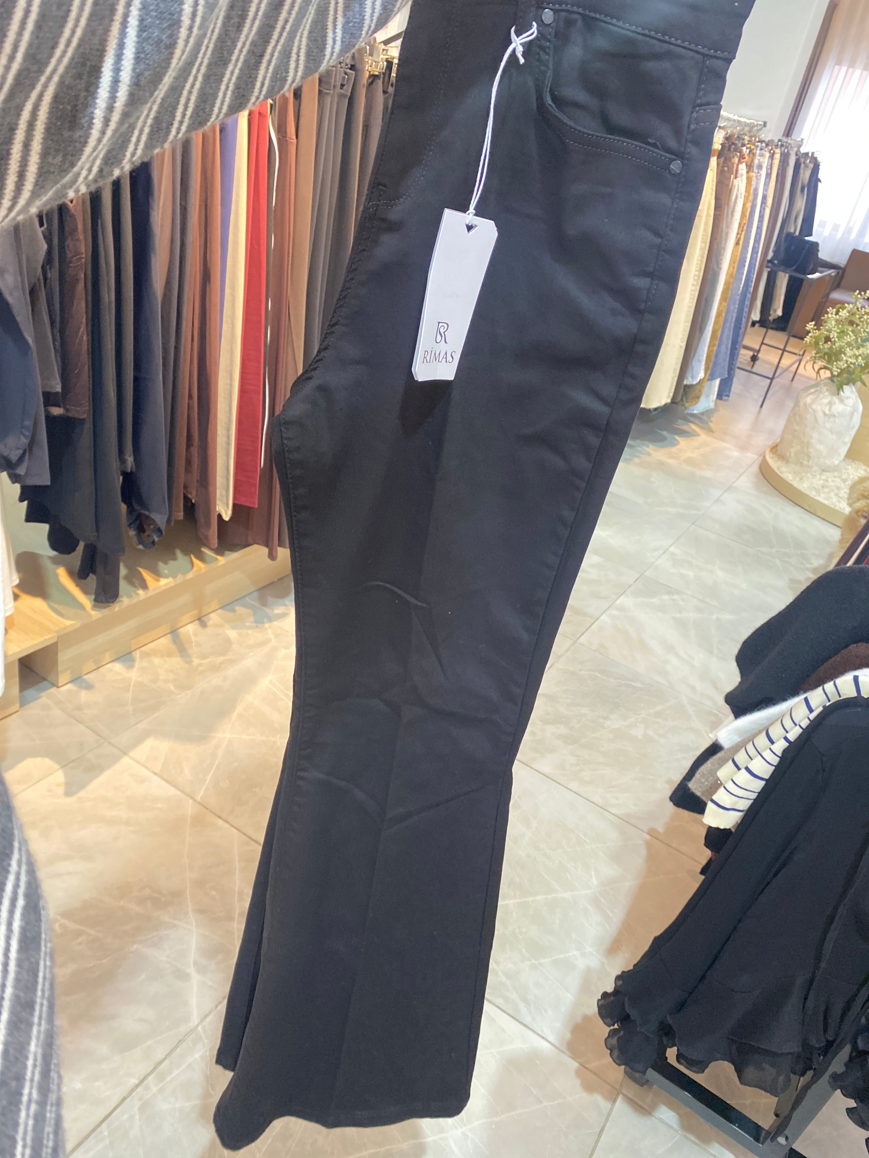 RMS İspanyol Paça Siyah Likralı Pantolon