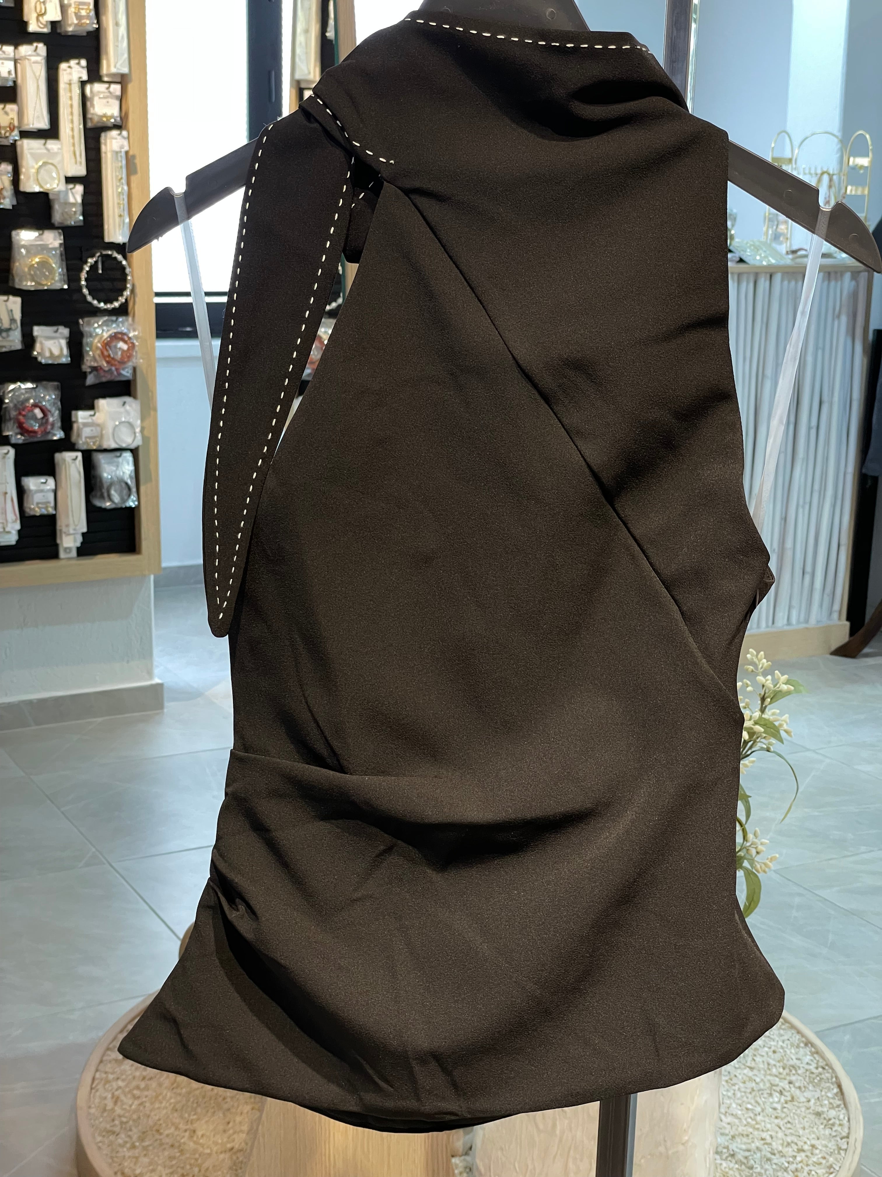 Tasarım Boyundan Bağlamalı Dikiş İz Bluz