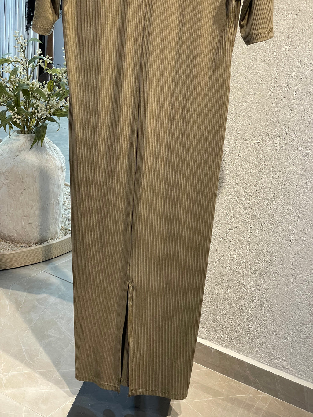 Zeytin Yeşili Düğmeli Günlük Elbise