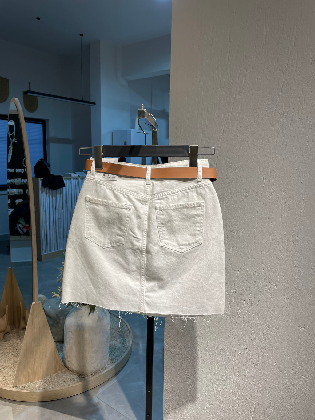 Beyaz Kemerli Kot etek