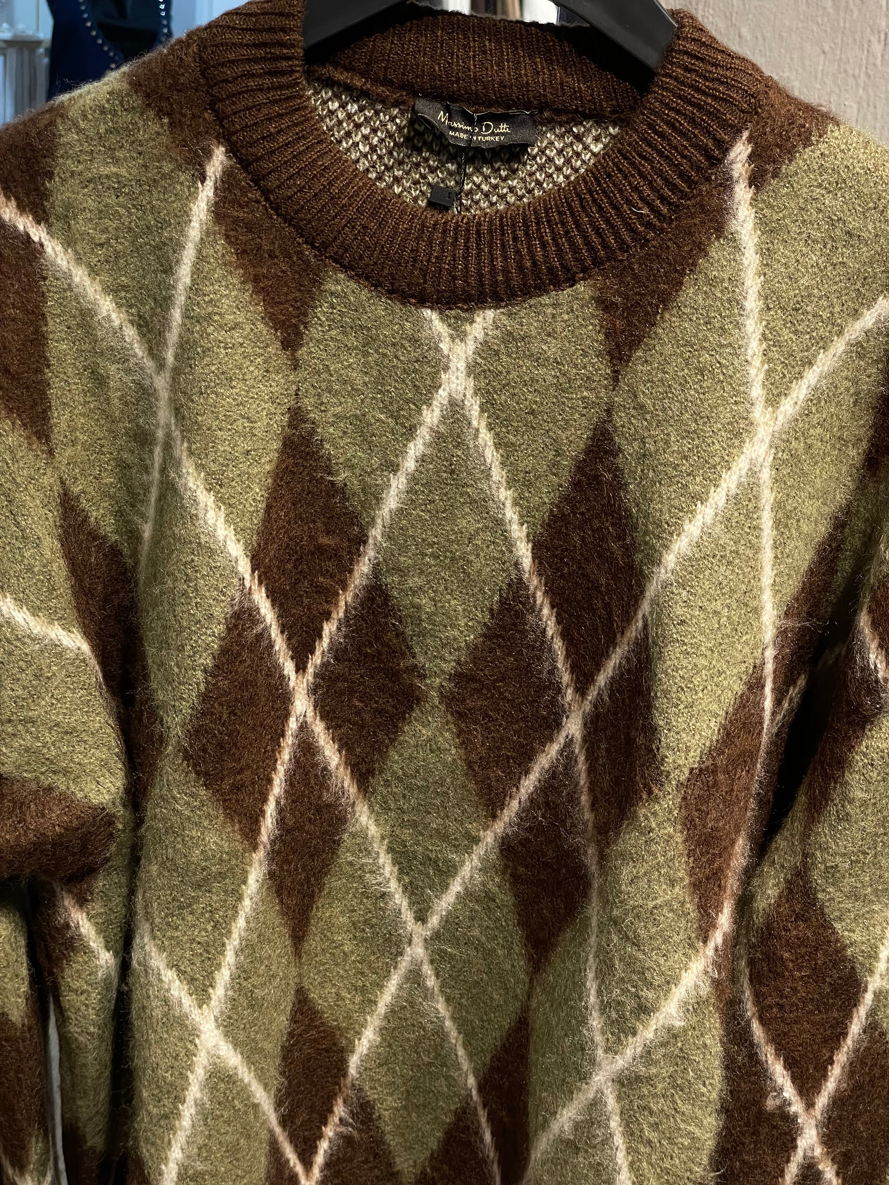 Kahverengi Baklava Desen Yumuş Kazak