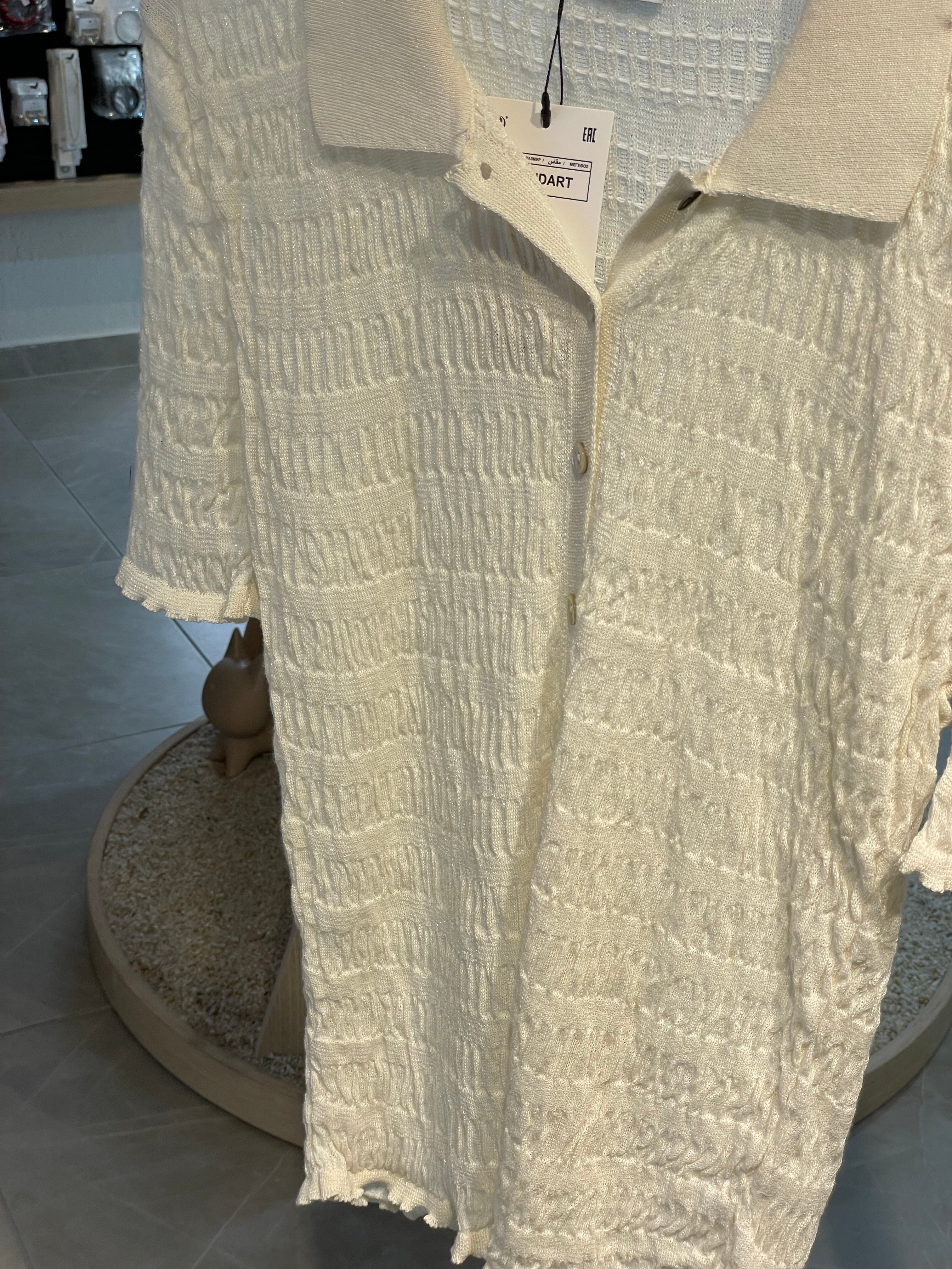 Dlvn Polo Yaka Büzgülü Düğmeli İnce Triko Hırka