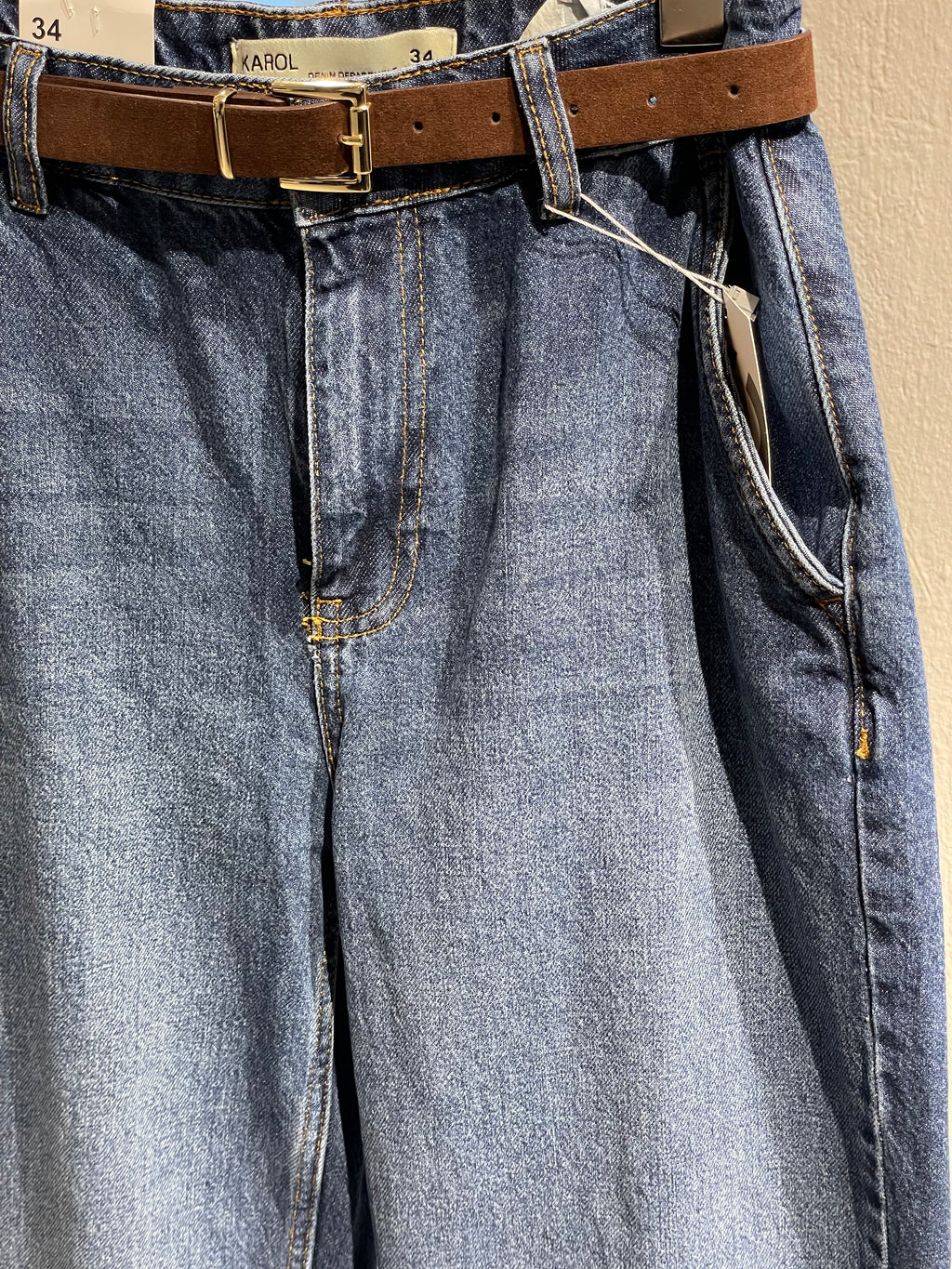 Karol Mom Jean Stil Kemerli Pantolon