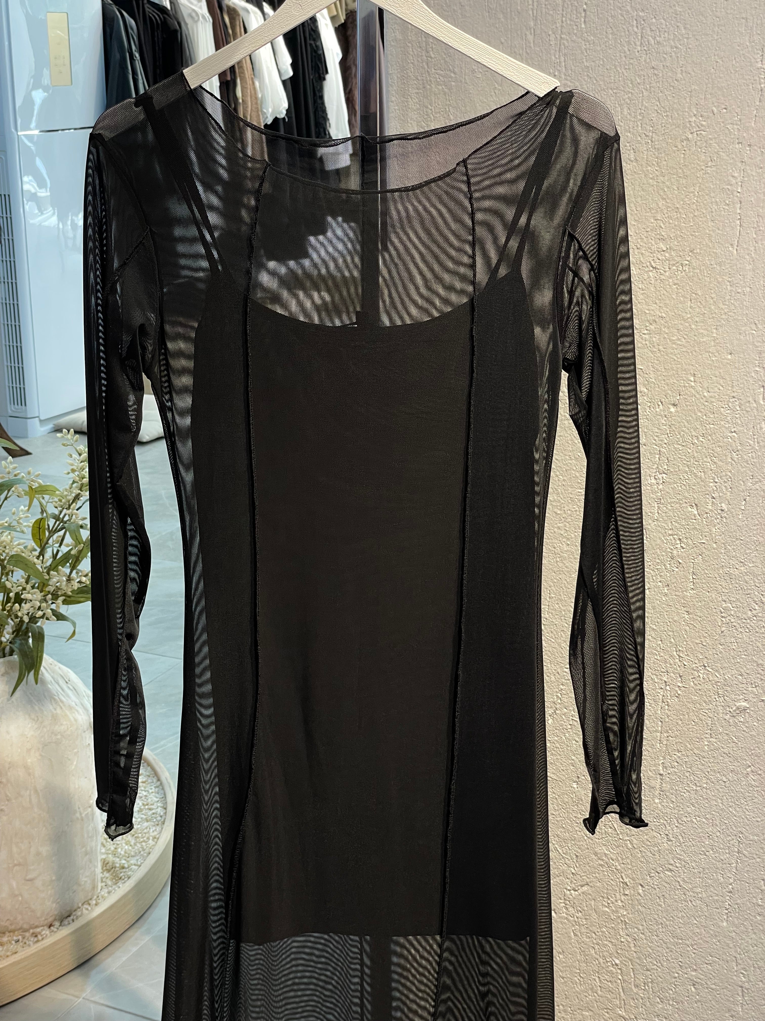 Tül Detay Astarlı Uzun Elbise