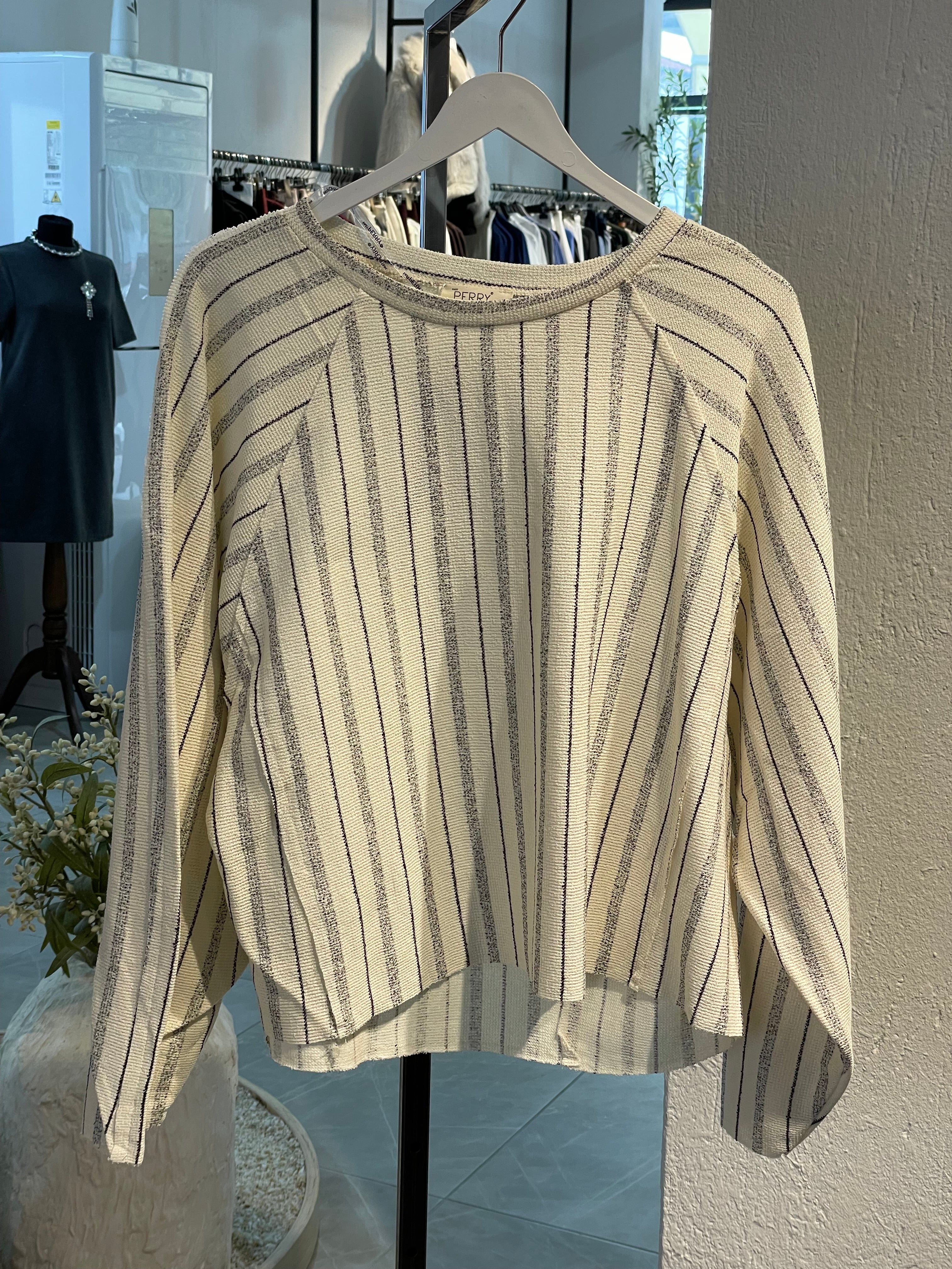 Taş Rengi Çizgili Dokuma Kumaş Alt-Üst Takım