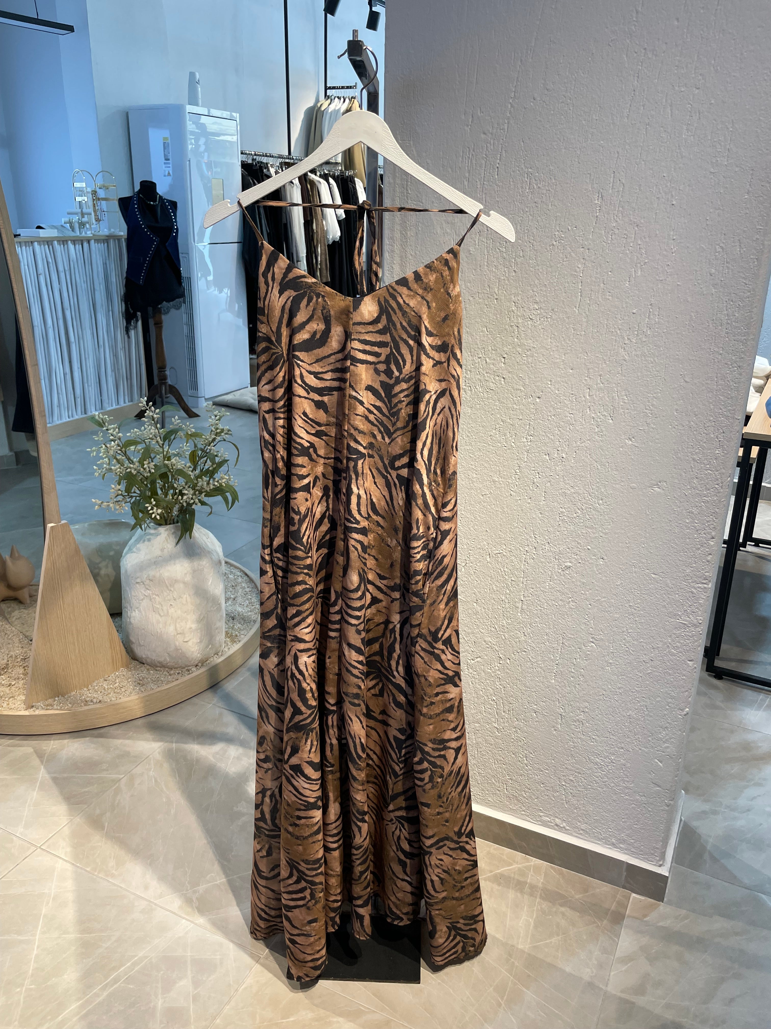 Kaplan Desenli Uzun Elbise