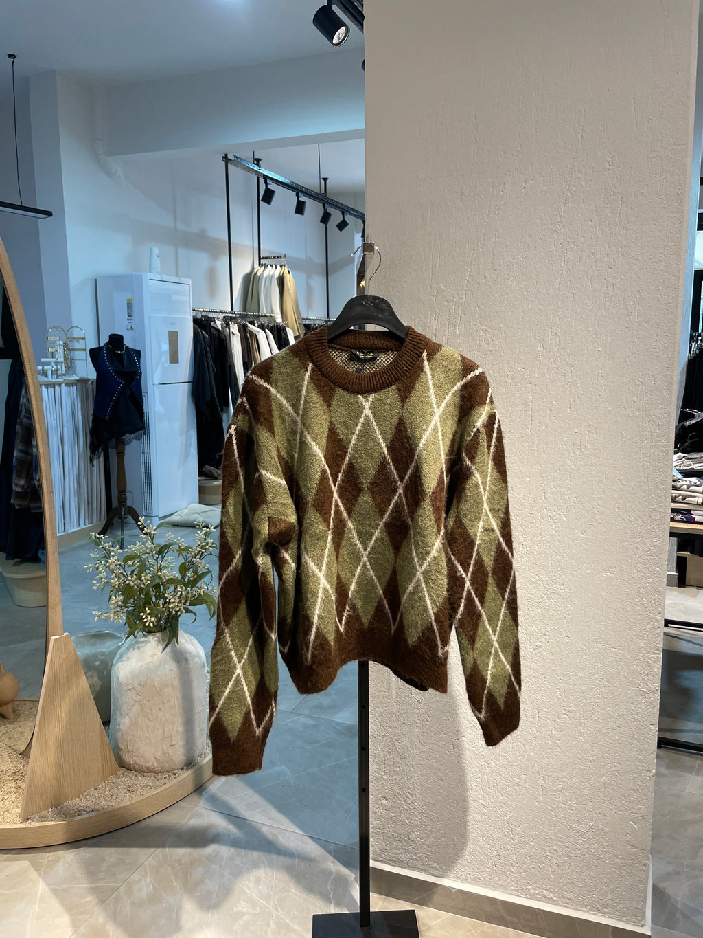 Kahverengi Baklava Desen Yumuş Kazak