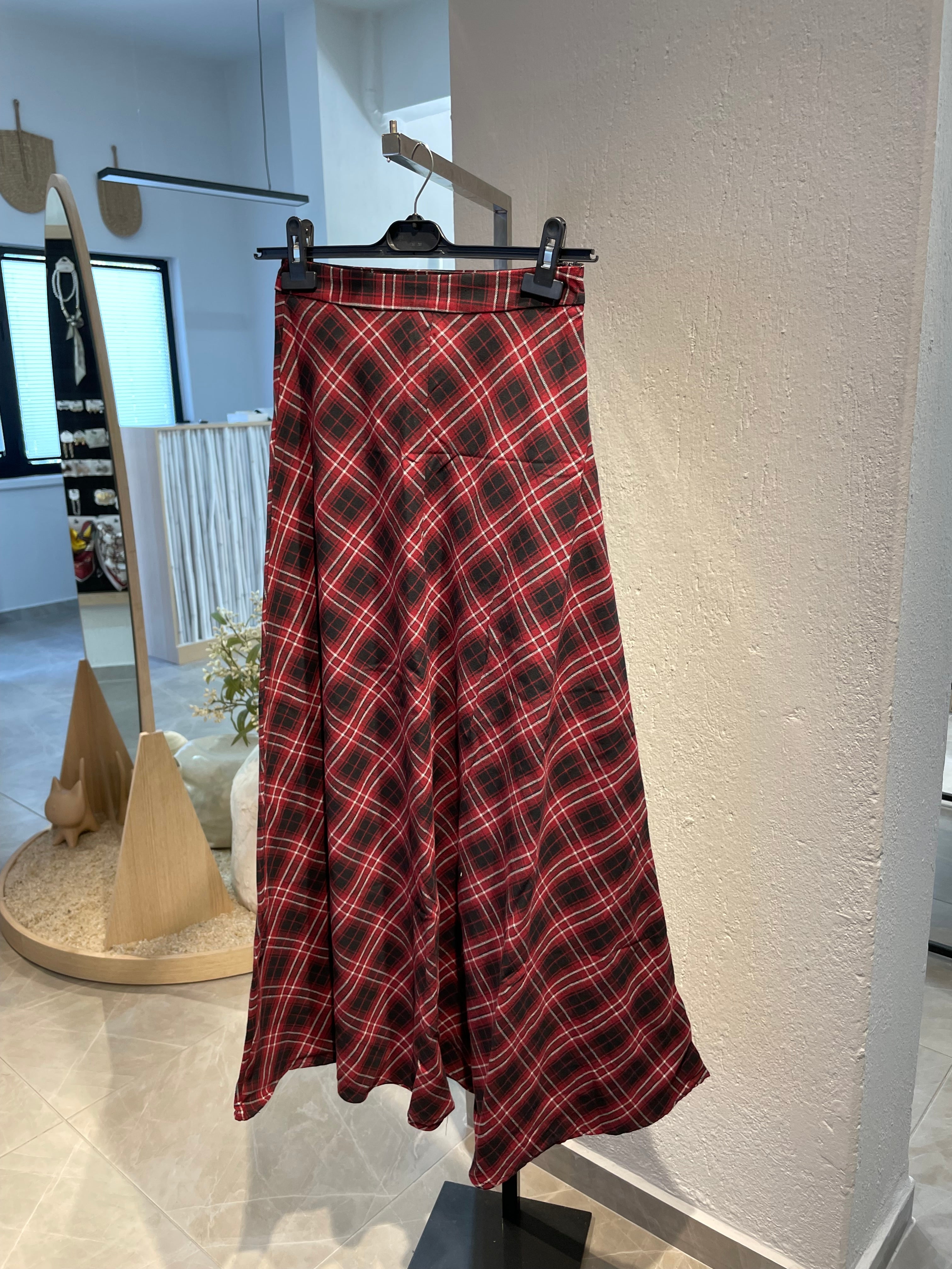 Ekoseli Vintage Esintili Uzun Etek