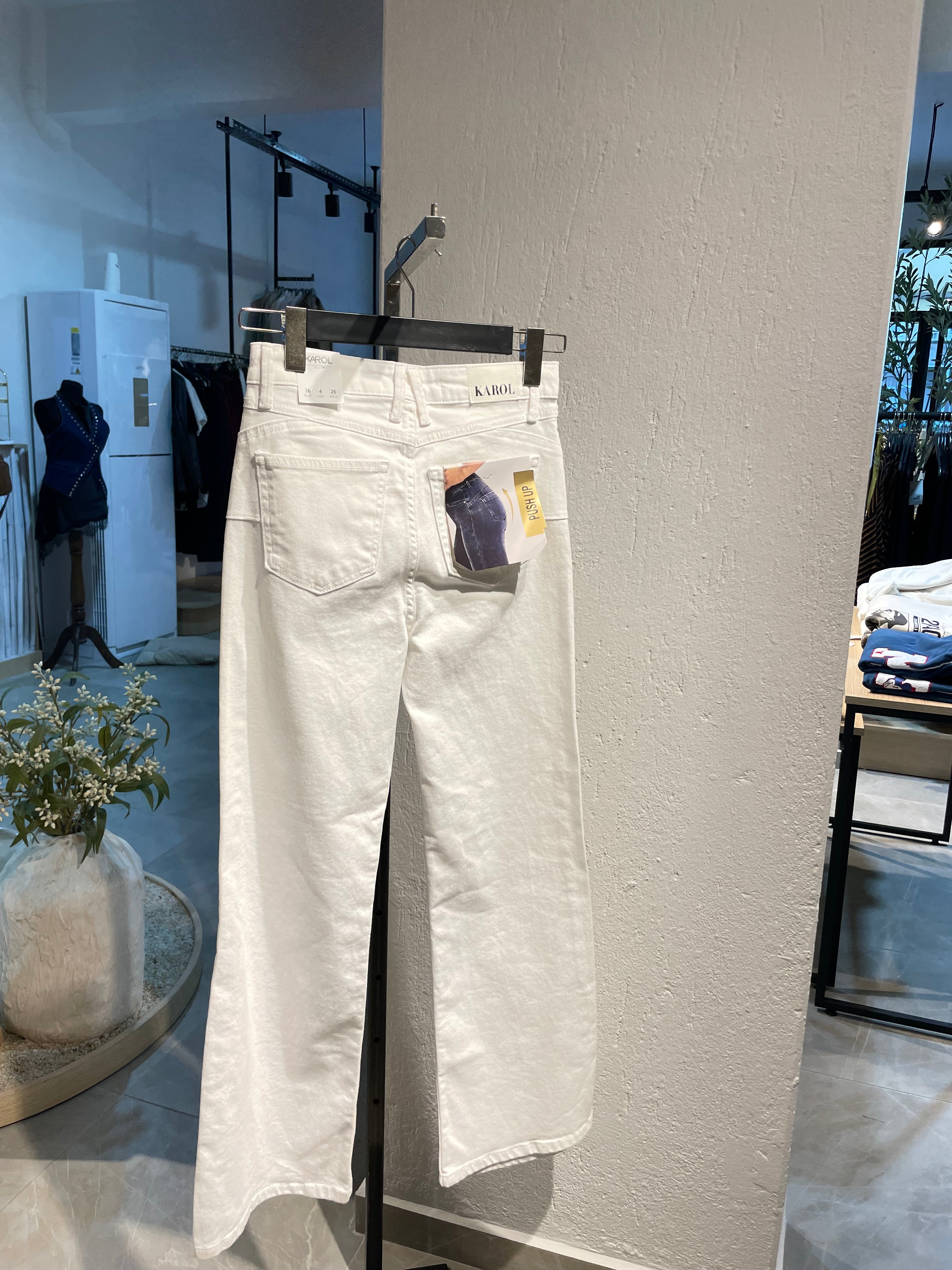 ispanyol Paça Beyaz Kot Pantolon