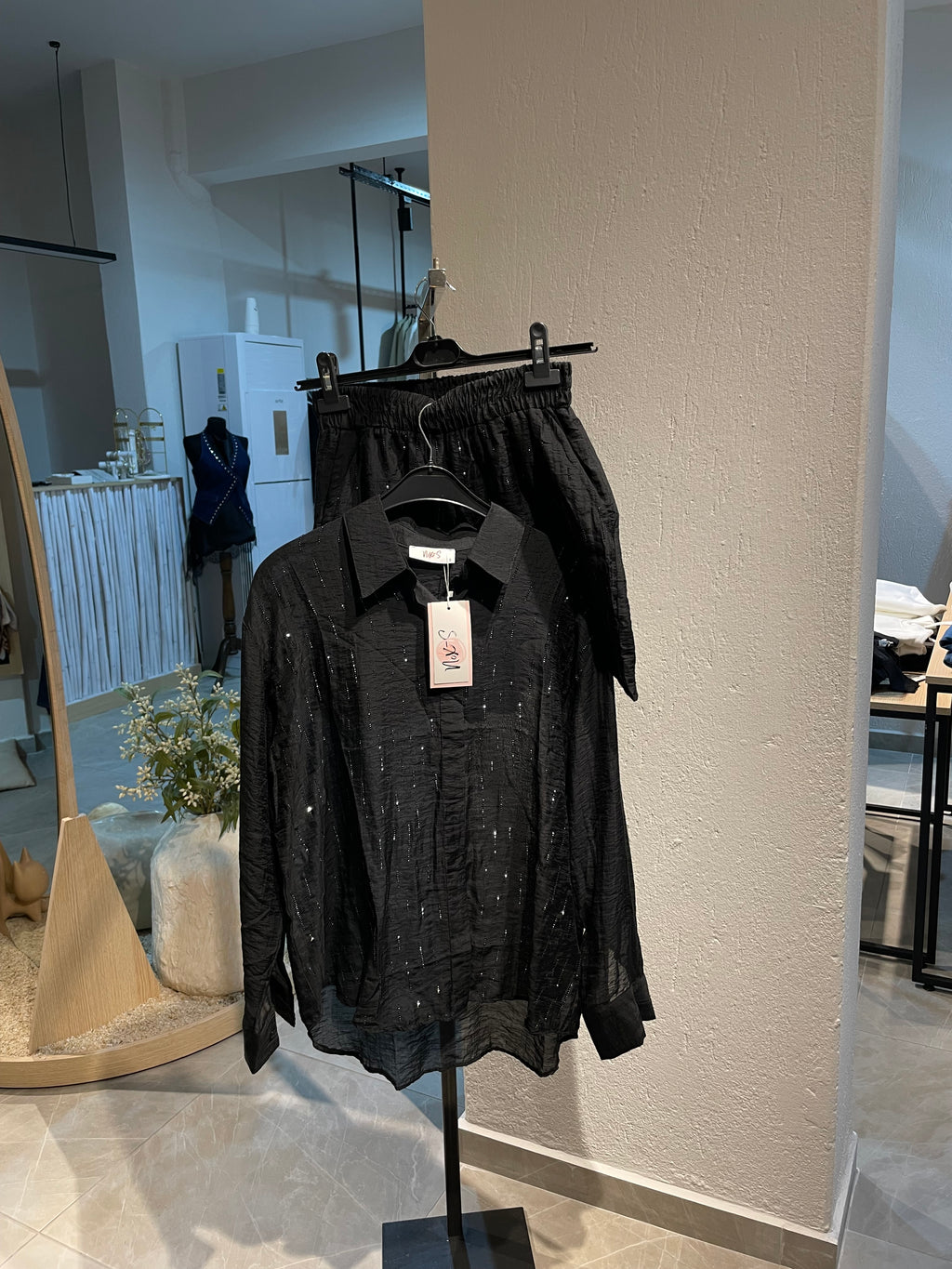 Taşlı SiyahGömlek-Şort Takım