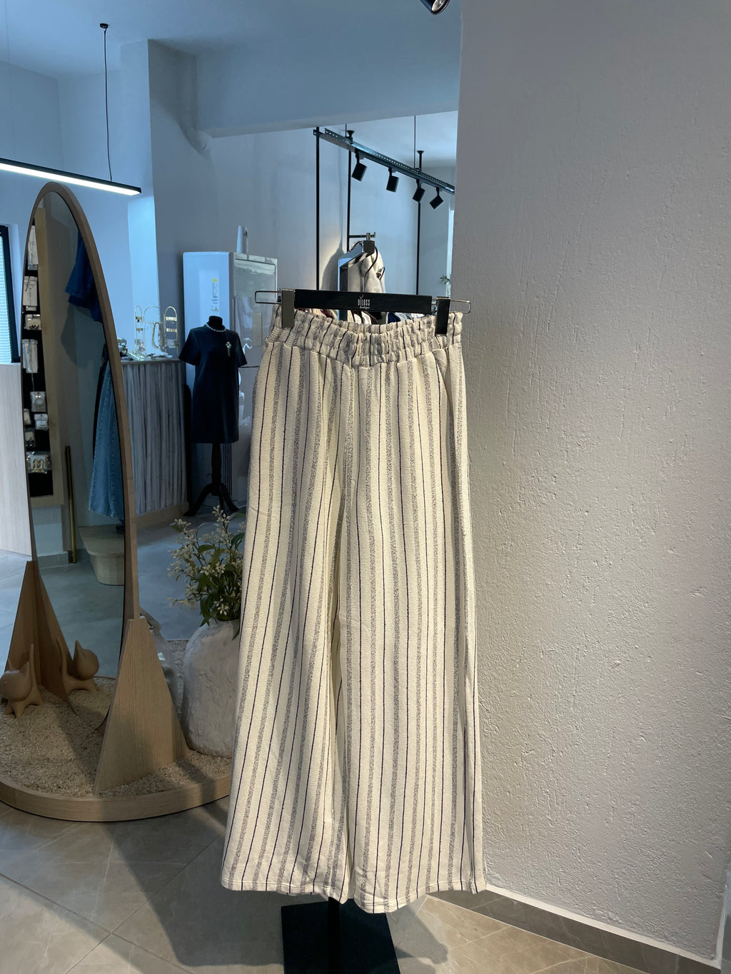 Taş Rengi Çizgili Dokuma Kumaş Alt-Üst Takım