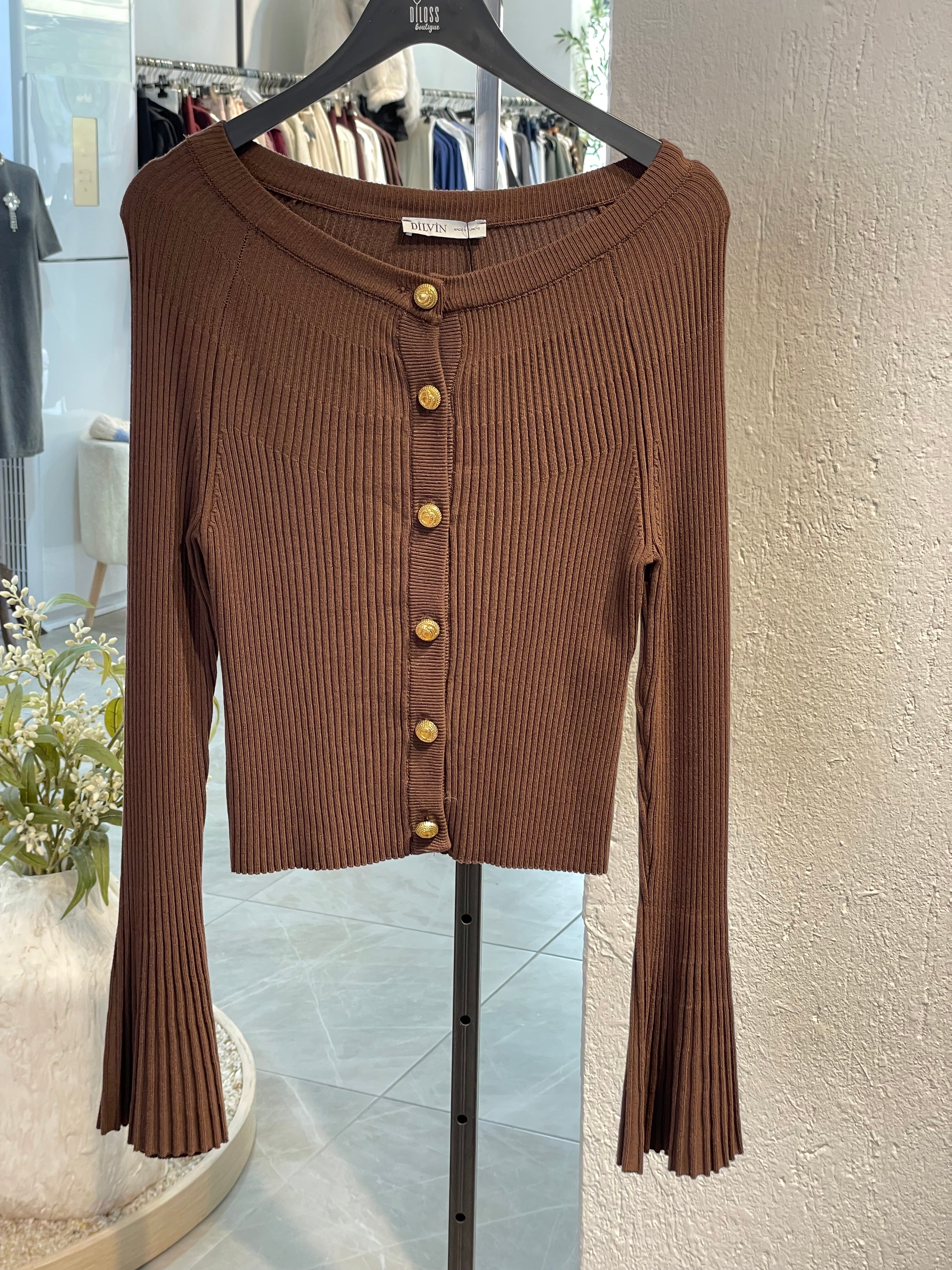 Dlvn Bisiklet Yaka İspanyol Kol Triko Hırka