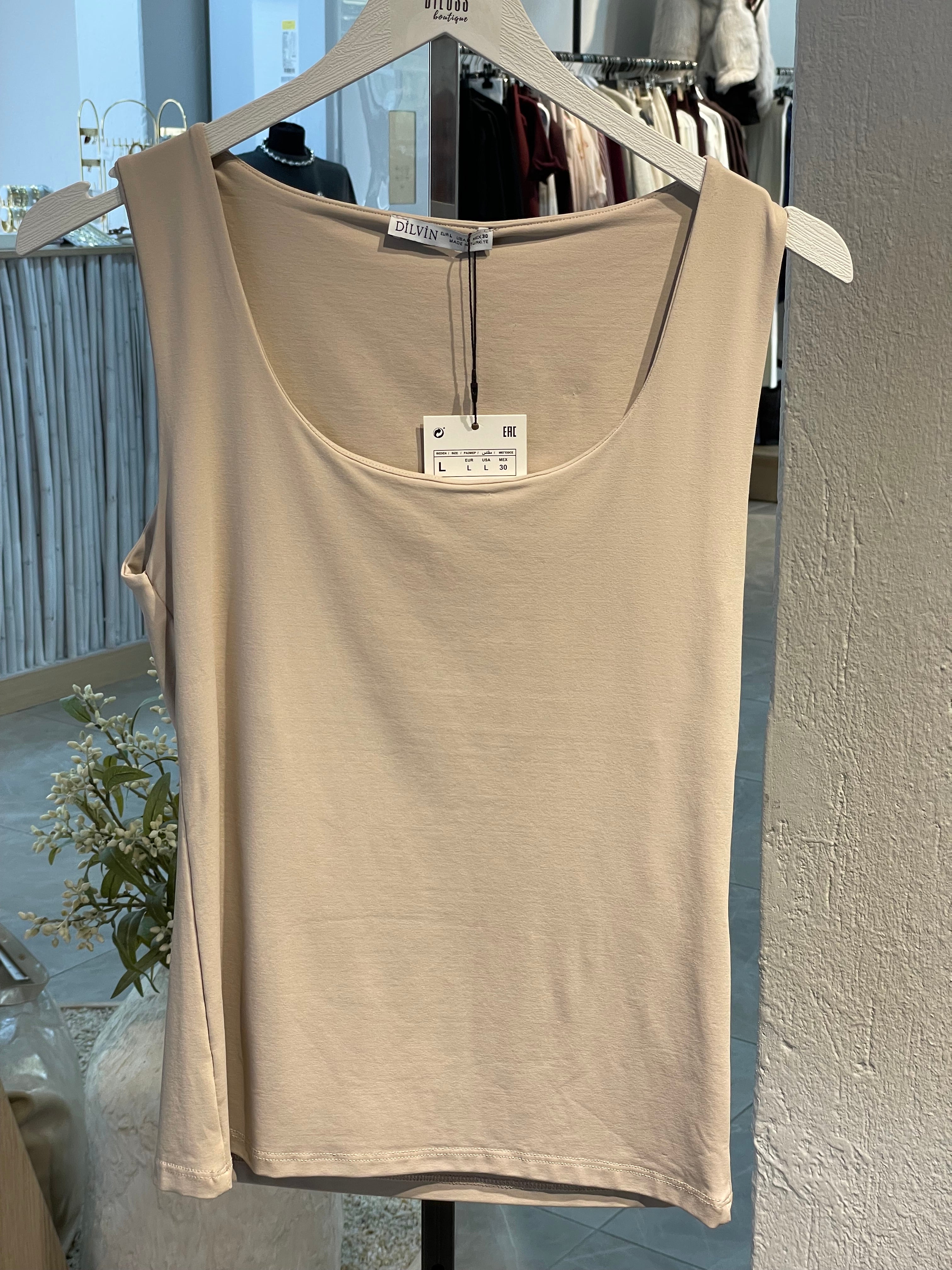 Dlvn Taş Rengi Kalın Askılı Poliamid Atlet