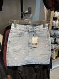 Buz Mavi Taşlı Mini Etek